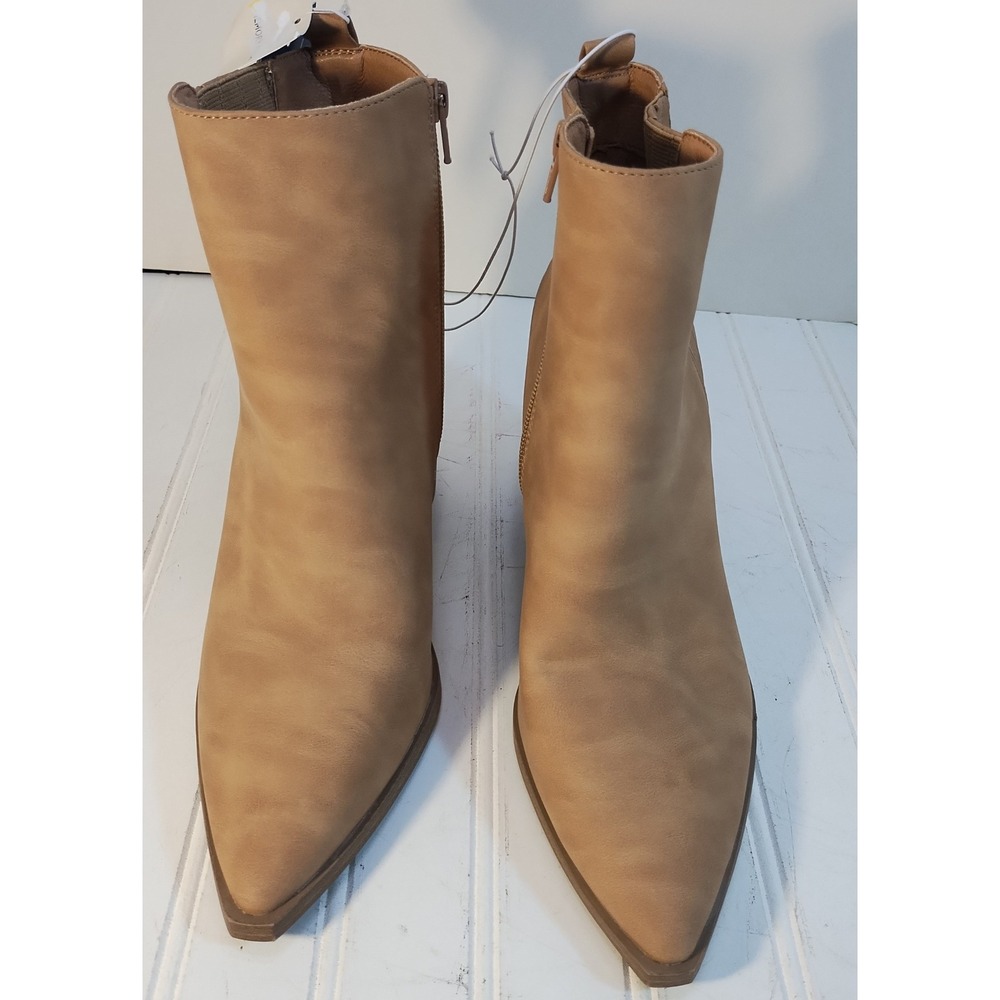 Universal Thread Whitney Ankle Boots Pointed Toe Block Heel Zip Tan Women 11 New